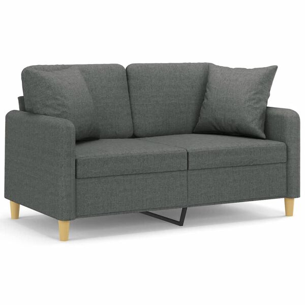 vidaXL Dvivietė sofa su pagalvėlėmis, tamsiai pilka, 120cm, audinys