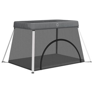 vidaXL Kūdikio maniežas su čiužiniu, tamsiai pilkas, lininis audinys