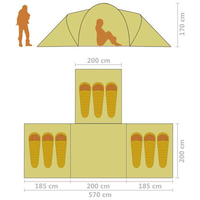 vidaXL Stovyklavimo palapinė, pilka ir oranžinė, 9 vietų, audinys