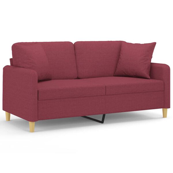 vidaXL Dvivietė sofa su pagalvėlėmis, raudonojo vyno, 140cm, audinys