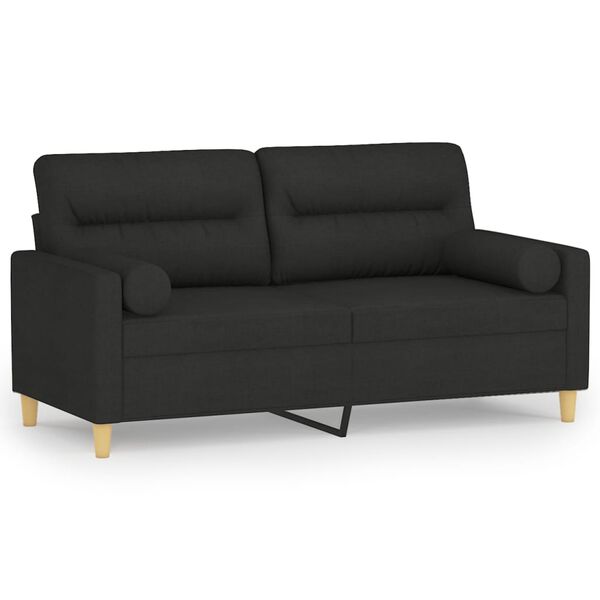 vidaXL Dvivietė sofa su pagalvėmis, juoda, 140cm, audinys
