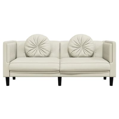 vidaXL Dvivietė sofa su pagalvėlėmis, kreminės spalvos, aksomas