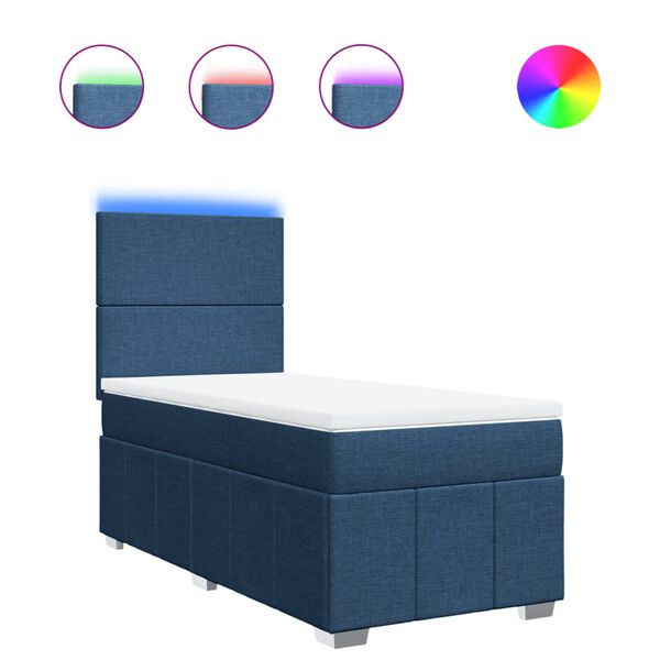 vidaXL Lova su spyruoklėmis ir čiužiniu, mėlyna, 90x200 cm, audinys