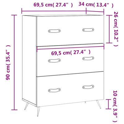 vidaXL Komoda su stalčiais, balta, 69,5x34x90cm, mediena, blizgi