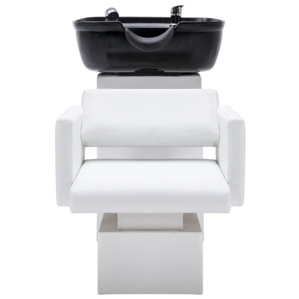 vidaXL Kirpyklos kėdė su plautuve, balta/juoda, 129x59x82cm, oda
