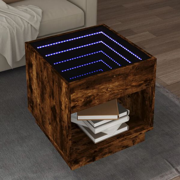 vidaXL Kavos staliukas su Infinity LED lemputėmis, dūminis, 50x50x50cm