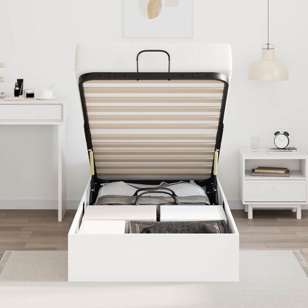 vidaXL Otomano lovos rėmas su saugykla Balta 193 x 120 x 25 cm