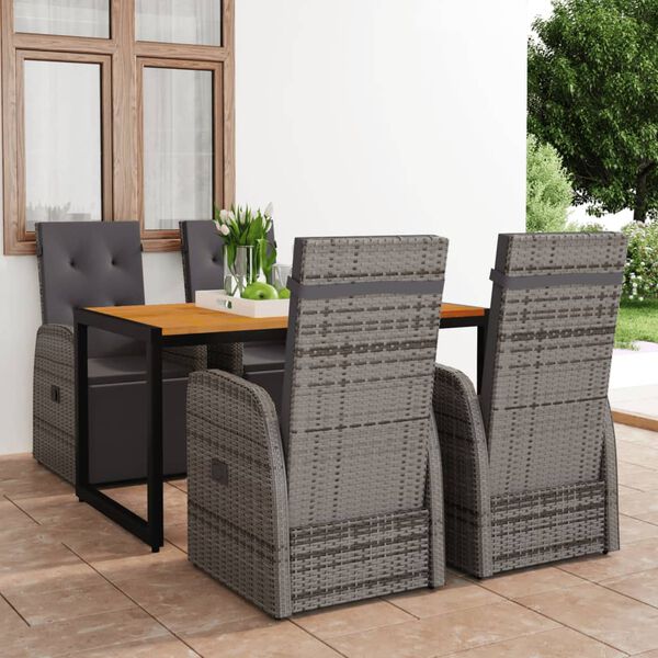 vidaXL Sodo valgomojo baldų komplektas, 5 dalių, pilkos spalvos