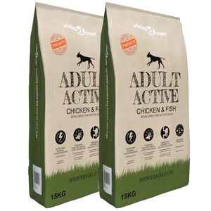 vidaXL Sausas maistas &scaron;unims, Adult Active Chicken & Fish, 2vnt., 30kg