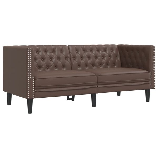 vidaXL Dvivietė chesterfield sofa, rudos spalvos, dirbtinė oda