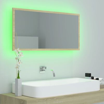 vidaXL Vonios kambario LED veidrodis, ąžuolo, 90x8,5x37cm, akrilas