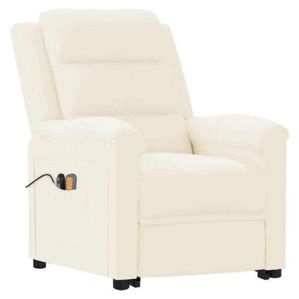 vidaXL Atsistojantis masažinis krėslas, kreminis, dirbtinė oda