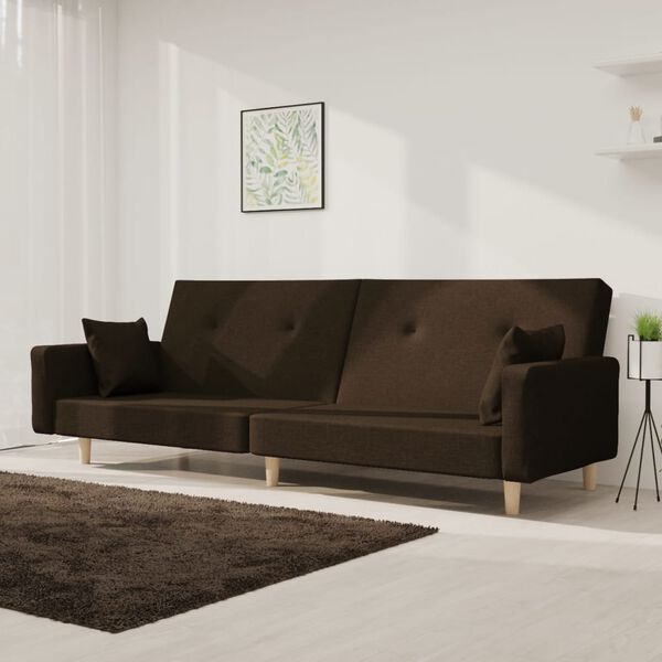 vidaXL Dvivietė sofa-lova su dvejomis pagalvėmis, ruda, audinys