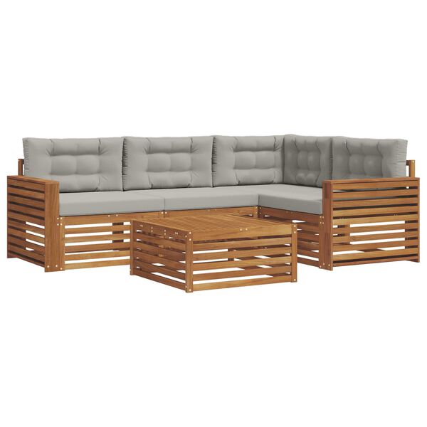 vidaXL Lauko sofos komplektas 5 pcs Natūrali ir &scaron;viesiai pilka