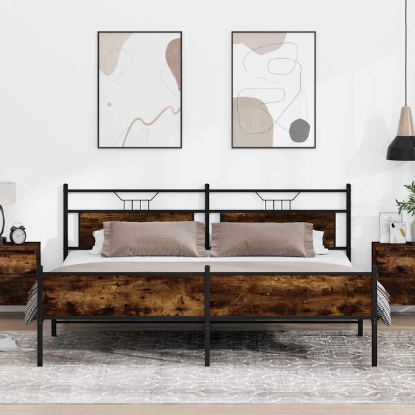 vidaXL Lovos rėmas be čiužinio, dūminio ąžuolo, 193x201cm, metalas