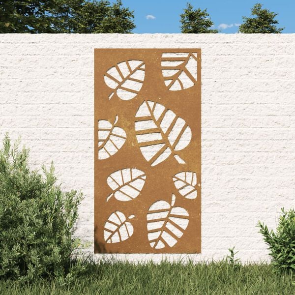 vidaXL Sodo sienos dekoracija, 105x55cm, corten plienas, lapų dizaino