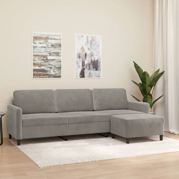 vidaXL Trivietė sofa su pakoja, &scaron;viesiai pilka, 210cm, aksomas