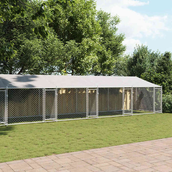 vidaXL Narvas šunims su stogu ir durimis, pilkas, 12x2x2m, plienas