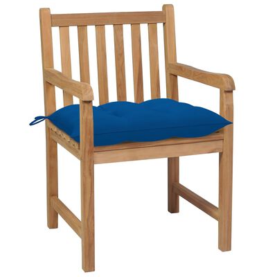 vidaXL Sodo kėdės su mėlynomis pagalvėlėmis, 8vnt., tikmedžio masyvas