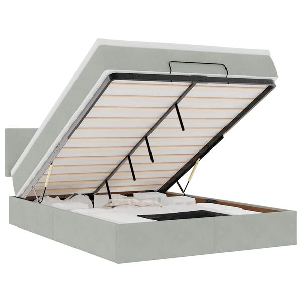 vidaXL Osmanų lovos rėmas su čiužiniu, pilkas, 140x190cm, aksomas