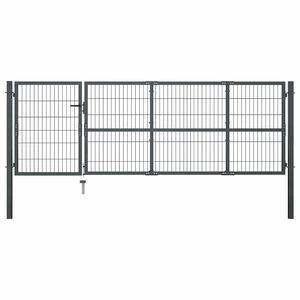 vidaXL Sodo vartai su stulpais, plieniniai, 350x100 cm, antracito spalvos