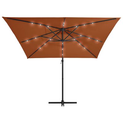vidaXL Gembinis skėtis su LED lemputėmis, terakota spalvos, 250x250cm