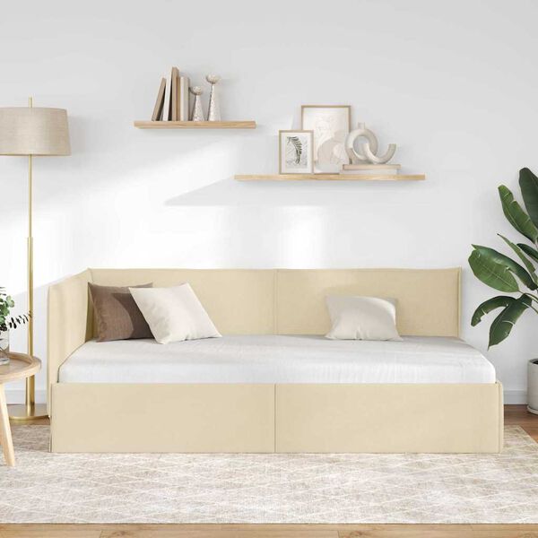 vidaXL Kampinė lovos konstrukcija Kreminė 100 cm x 200 cm Aksomas