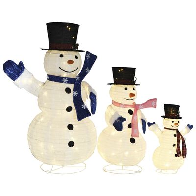 vidaXL Kalėdų dekoracija sniego senių šeima su LED, prabangus audinys