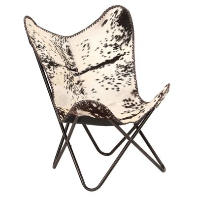 vidaXL Drugelio formos kėdė, juoda ir balta, tikra ožkos oda