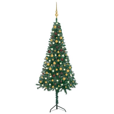 vidaXL Kampinė Kalėdų eglutė su LED/žaisliukais, žalia, 180cm, PVC