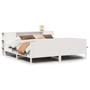 vidaXL Lova su knygų spinta be čiužinio, balta, 200x200cm, pu&scaron;is