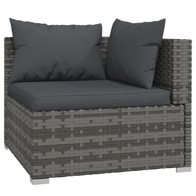 vidaXL Trivietė sofa su pagalvėlėmis, pilkos spalvos, poliratanas