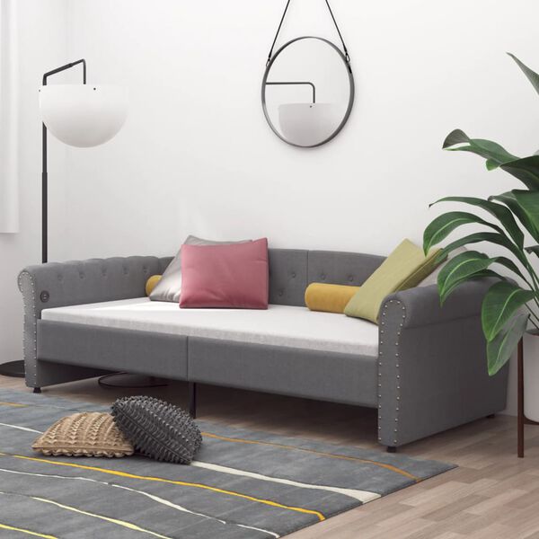 vidaXL Lova su čiužiniu ir USB i&scaron;vestimi, pilka, 90x200cm, audinys