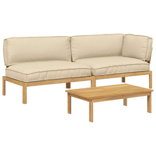 vidaXL Sofos komplektas Paprastas 3 pcs Smėlio Kietos akacijos mediena