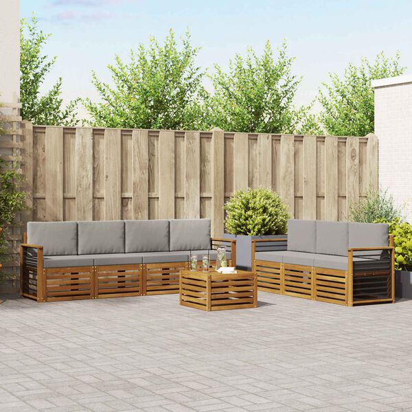 vidaXL Sofų komplektai su pagalve 8 pcs Natūrali ir &scaron;viesiai pilka