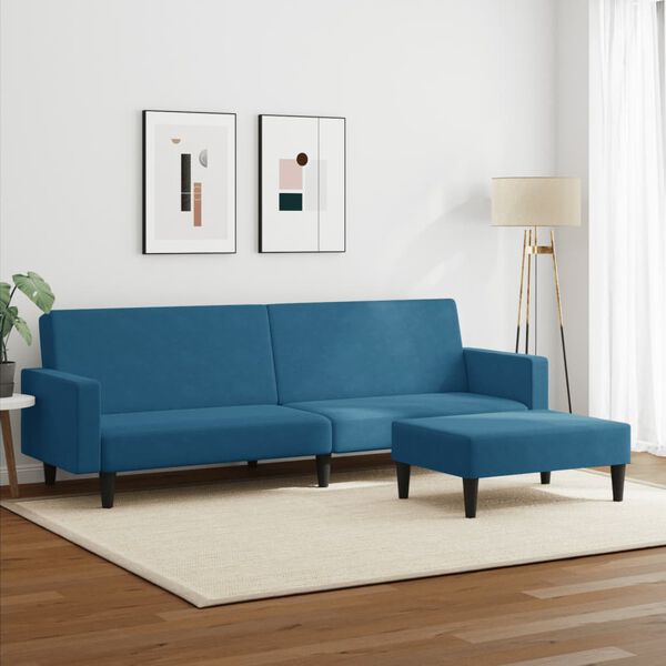 vidaXL Dvivietė sofa-lova su pakoja, mėlynos spalvos, aksomas
