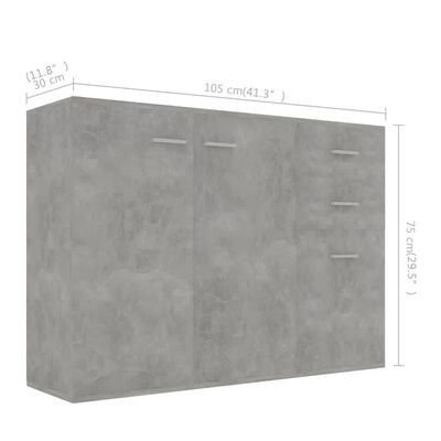 vidaXL Šoninė spintelė, betono pilkos spalvos, 105x30x75cm, MDP
