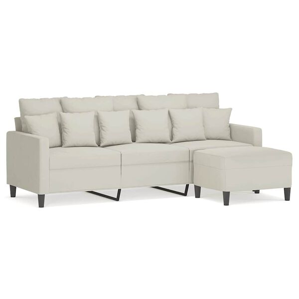vidaXL Trivietė sofa su pakoja, kreminės spalvos, 180cm, aksomas