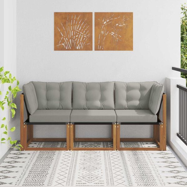 vidaXL Lauko vidurinė ir kampinė sofa su pagalve 3 Vienetas Natūrali