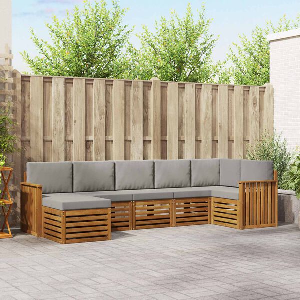 vidaXL Sekcijos sofų komplektas 7 pcs Natūrali ir &scaron;viesiai pilka