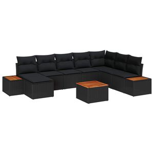 vidaXL Sodo Sofų Rinkinys su pagalve 9 pcs Juoda Poliratanas