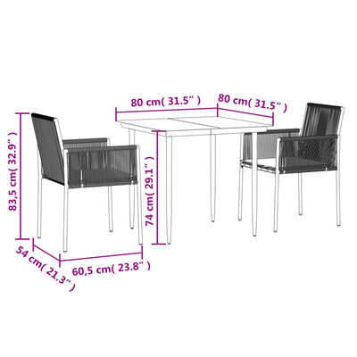 vidaXL Sodo baldų komplektas, 3 dalių, juodas, poliratanas ir plienas