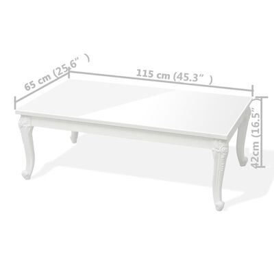 vidaXL Kavos staliukas, baltas, 115x65x42cm, labai blizgus