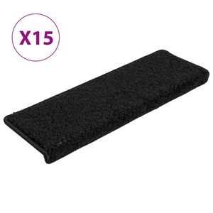 vidaXL Laiptų kilimėliai, 15 vnt., 65x21x4 cm, juodi, stačiakampiai kra&scaron;tai