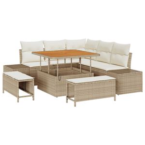 vidaXL Sodo Sofų Rinkinys su pagalve 8 pcs Smėlio Poli ratanas
