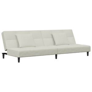 vidaXL Dvivietė sofa-lova su dvejomis pagalvėmis, kreminė, aksomas