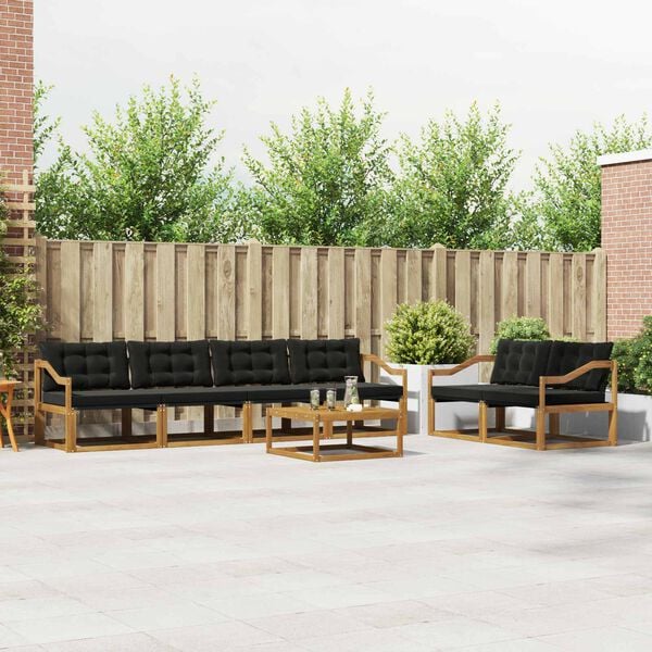 vidaXL Lauko sofos komplektas su pagalve 7 pcs Natūrali ir juoda