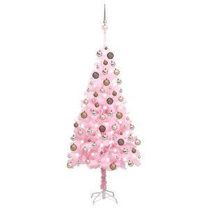 vidaXL Dirbtinė Kalėdų eglutė su žaisliukais, rožinė, 150cm, PVC