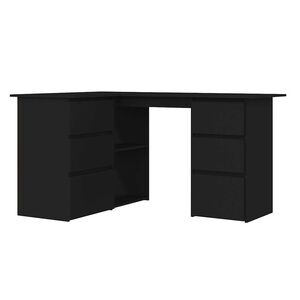 vidaXL Kampinis ra&scaron;omasis stalas, juodas, 145x100x76cm, mediena