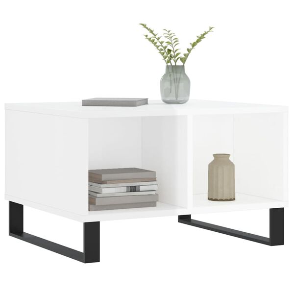 vidaXL Kavos staliukas, baltas, 60x50x36,5cm, mediena, blizgus